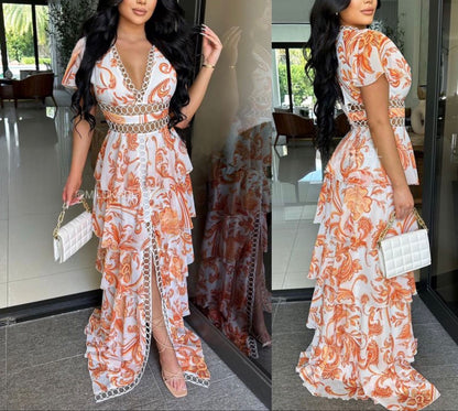 Floral Naranja Vestido