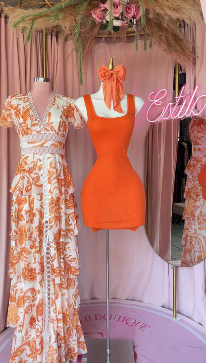 Floral Naranja Vestido