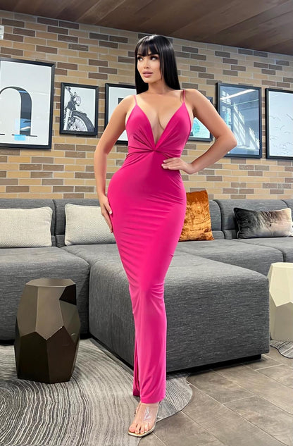 Vestido rosa escote V