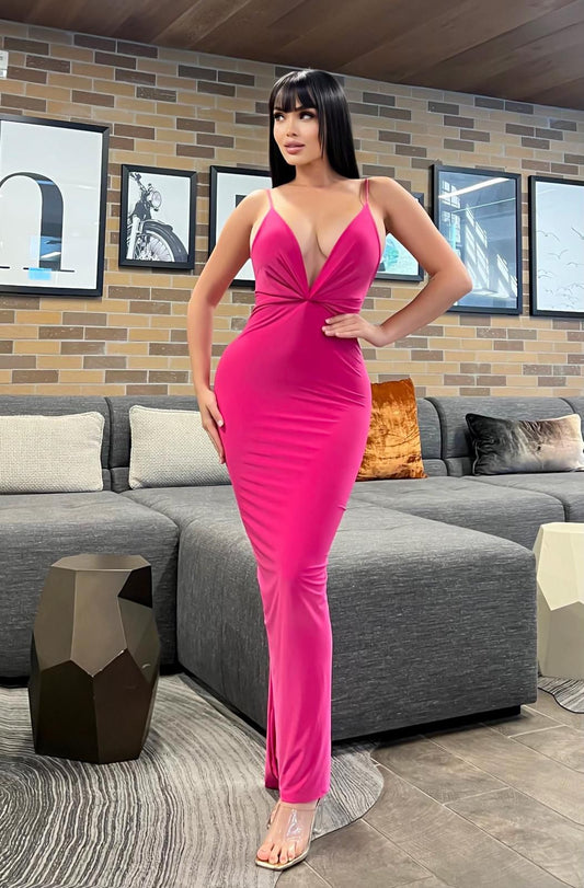 Vestido rosa escote V