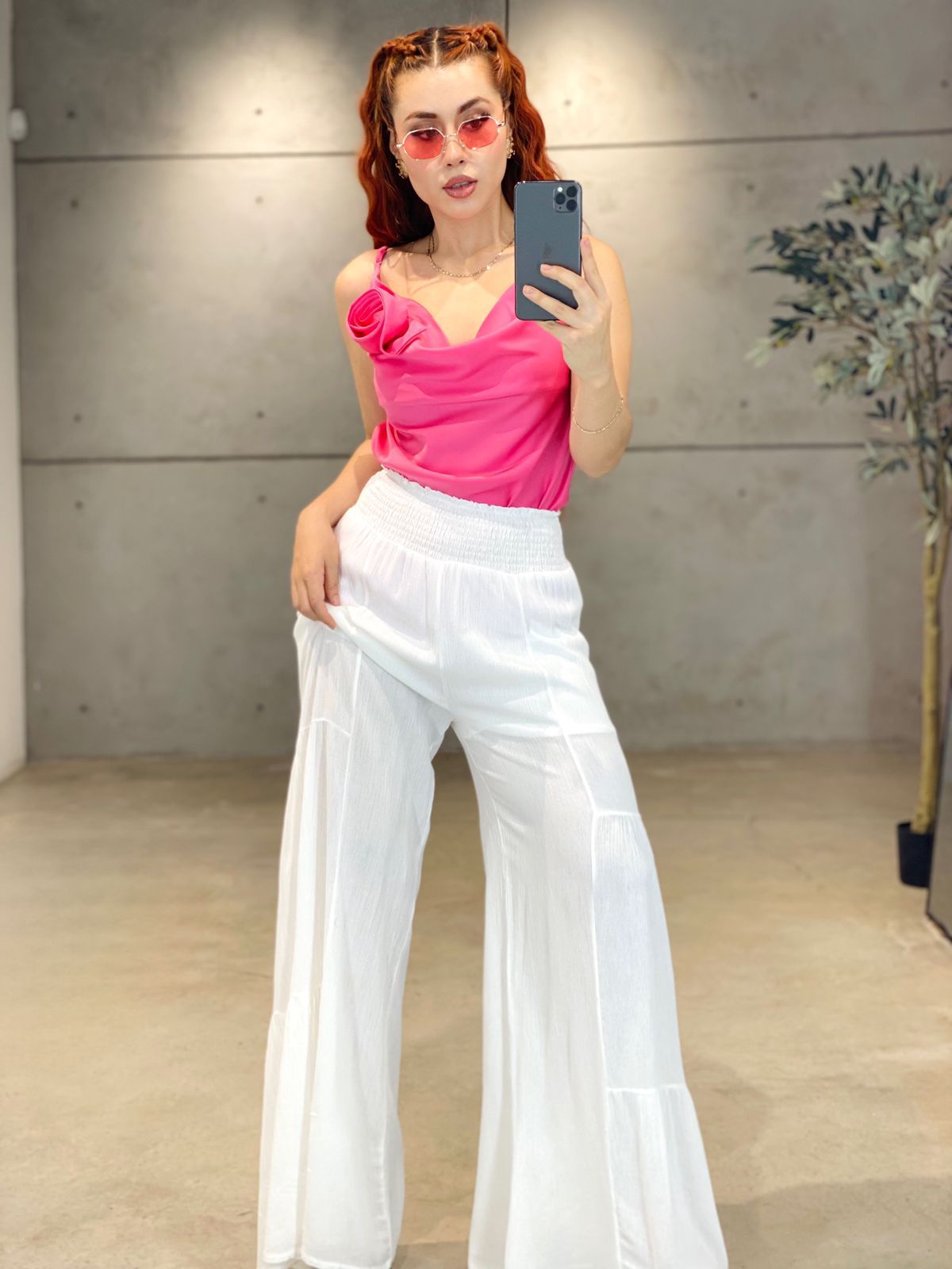 Blanco Puro Pantalón Palazzo