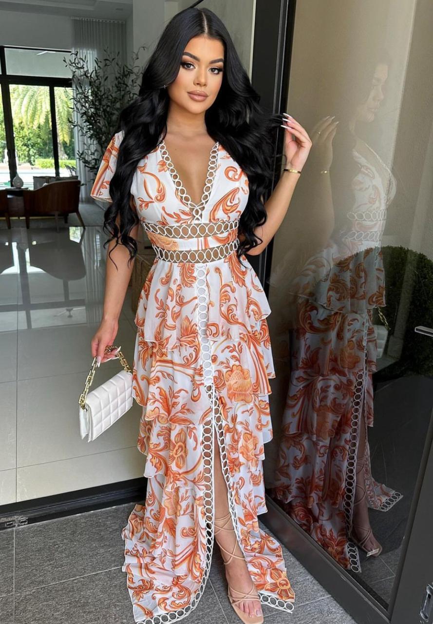 Floral Naranja Vestido