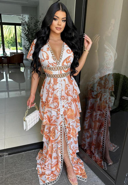 Floral Naranja Vestido