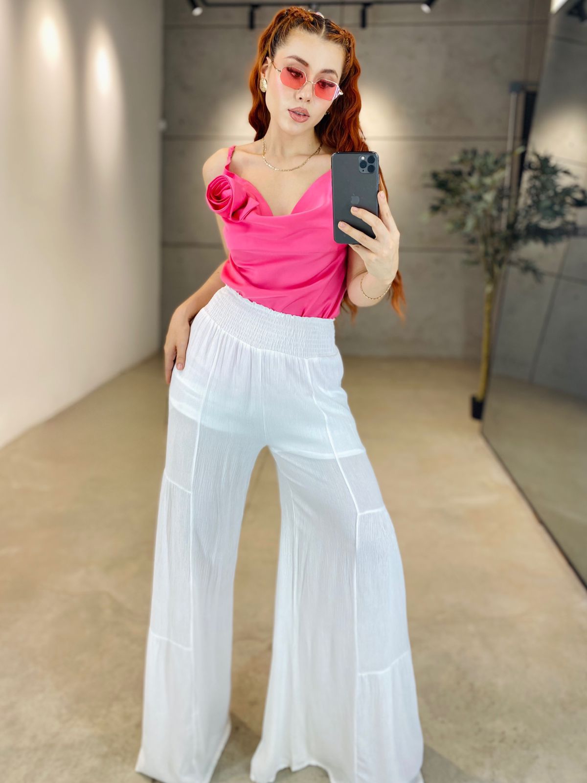 Blanco Puro Pantalón Palazzo