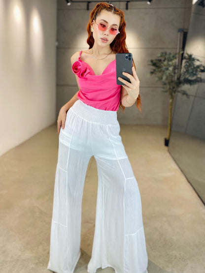 Blanco Puro Pantalón Palazzo