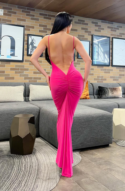 Vestido rosa escote V